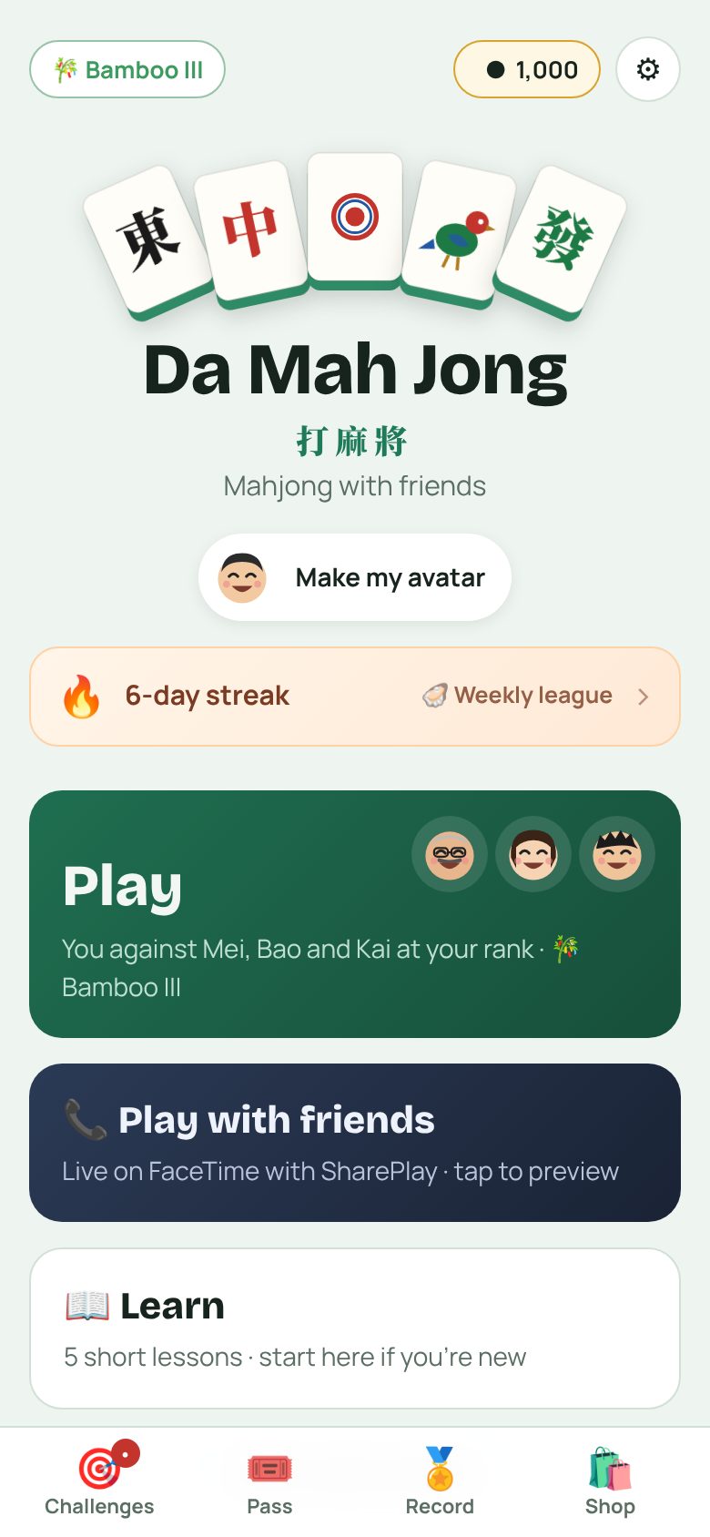 Da Mah Jong home screen